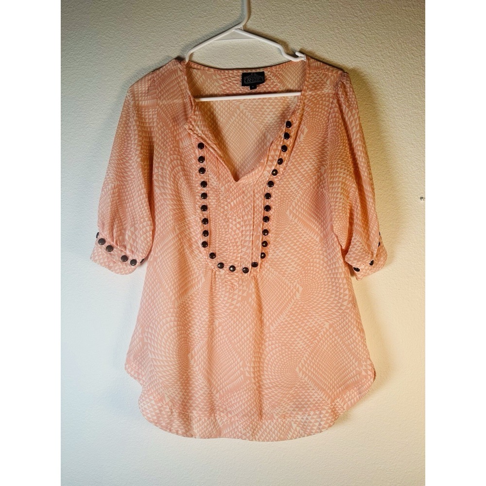 Angie Blouse Shirt Women's Size Medium Peach